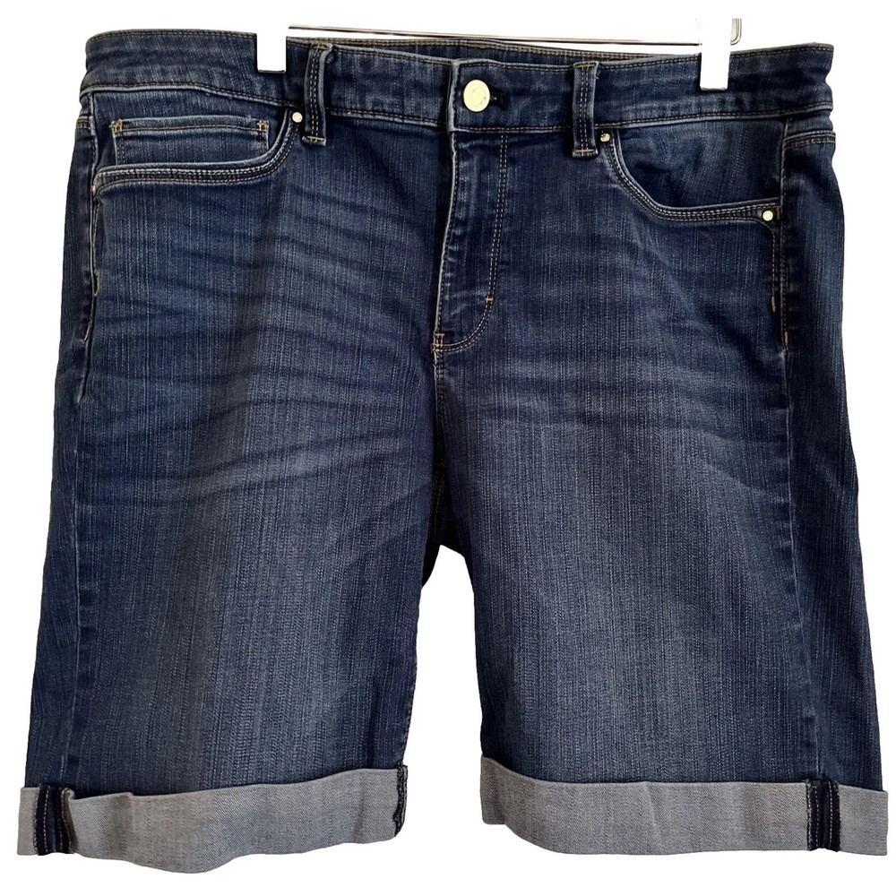 WHBM 14 Shorts Bermuda Denim Modest Whiskering Distressed WHBM Cotton Stretch